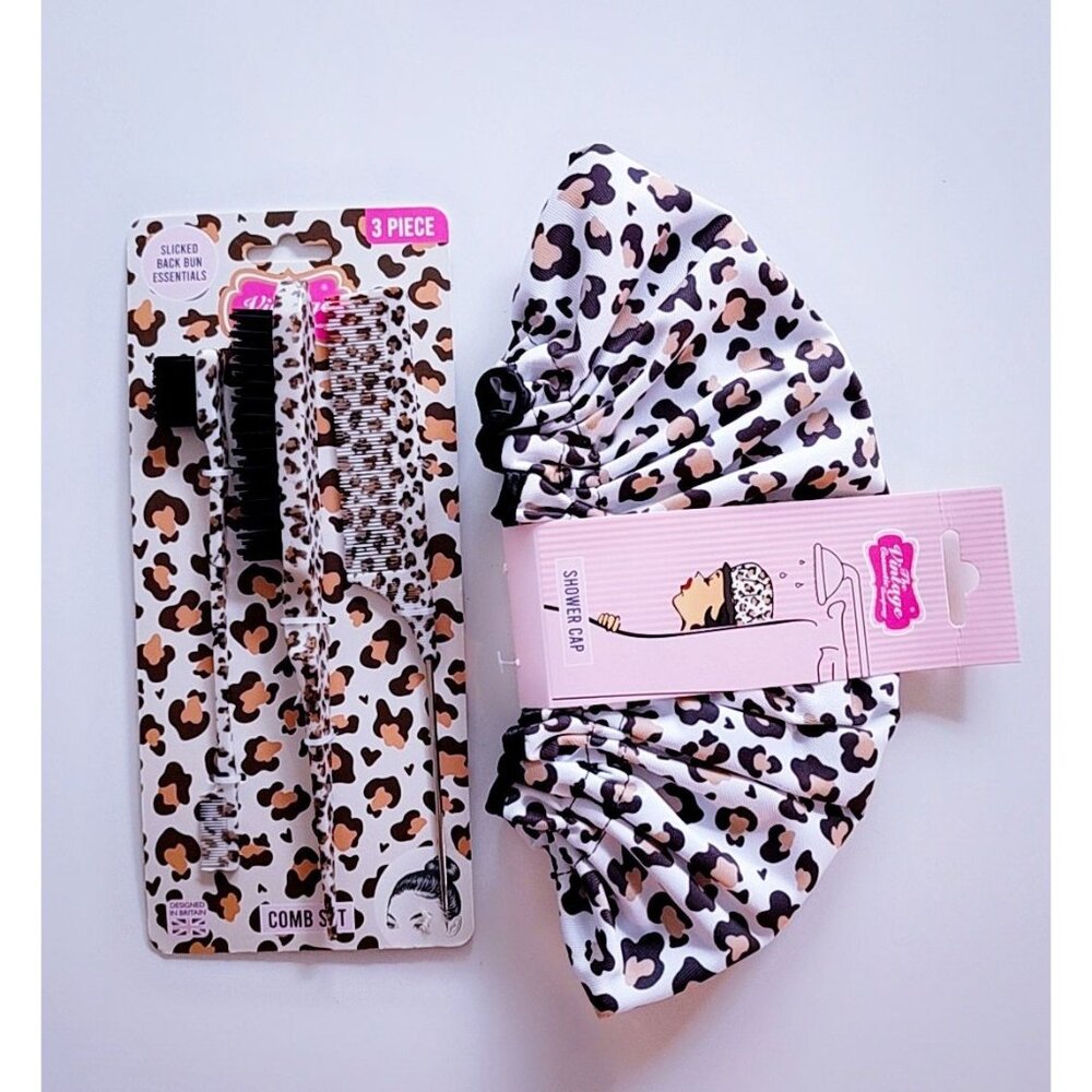 Leopard Print Shower Cap & Comb Set – 3 Piece Haircare Essential Kit